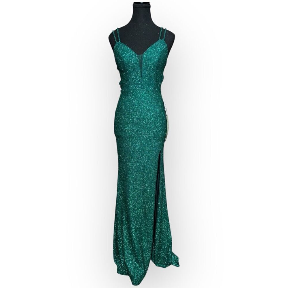 NWT City Triangles Womens Glitter Jersey Knit Gown Green Size 3